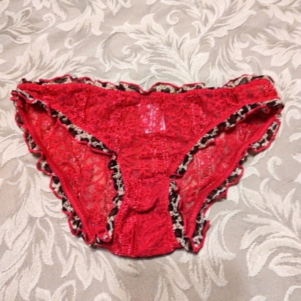 💗🐆💗 MeWow Seductive Leopard Print & Rich Magenta Pink Floral Lace Panties - S - Picture 1 of 8